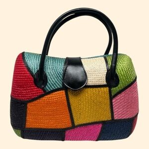 1960s Vintage Multicolor Woven Look Patchwork Handbag